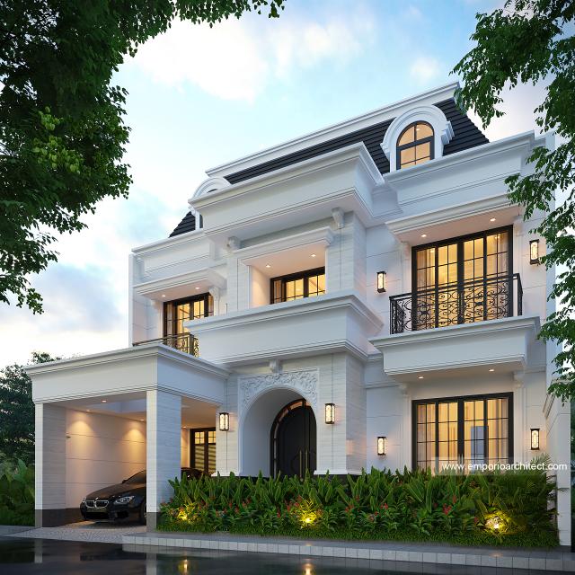 Desain Tampak Depan 3 Rumah Klasik Mediteran 2 Lantai Ibu RN di Bandung