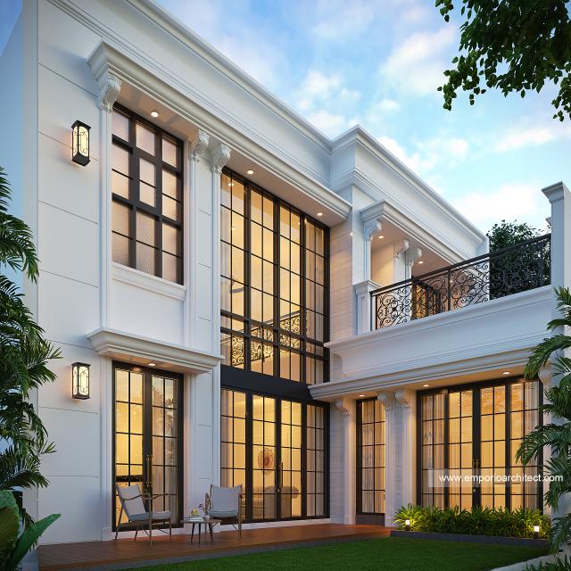 Desain Tampak Belakang Rumah Klasik Mediteran 2 Lantai Ibu RN di Bandung
