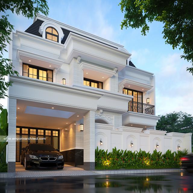 Desain Tampak Depan 4 Rumah Klasik Mediteran 2 Lantai Ibu RN di Bandung