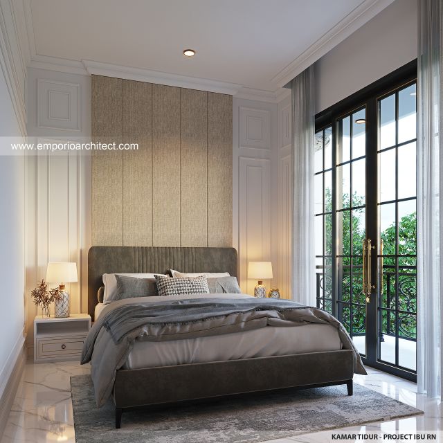 Desain Kamar Tidur Rumah Klasik Mediteran 2 Lantai Ibu RN di Bandung