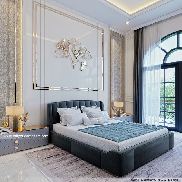 Desain Kamar Tidur Utama Rumah Klasik Mediteran 3 Lantai Ibu KMR di Sumatera Selatan