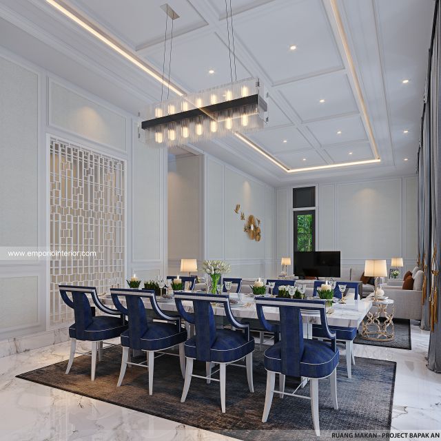 Desain Ruang Makan Paviliun Klasik Mediteran 3 Lantai Bapak AN di Pekalongan, Jawa Tengah
