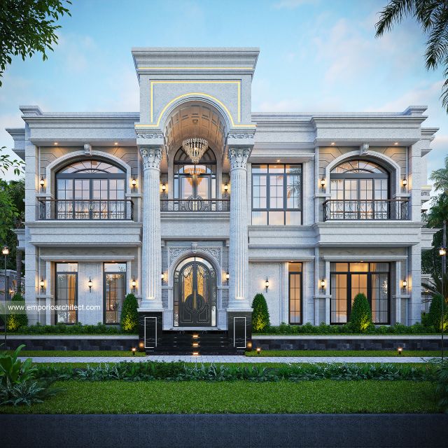 Desain Tampak Depan 3 Rumah Klasik Mediteran 3 Lantai Mr. IKS di Tajikistan