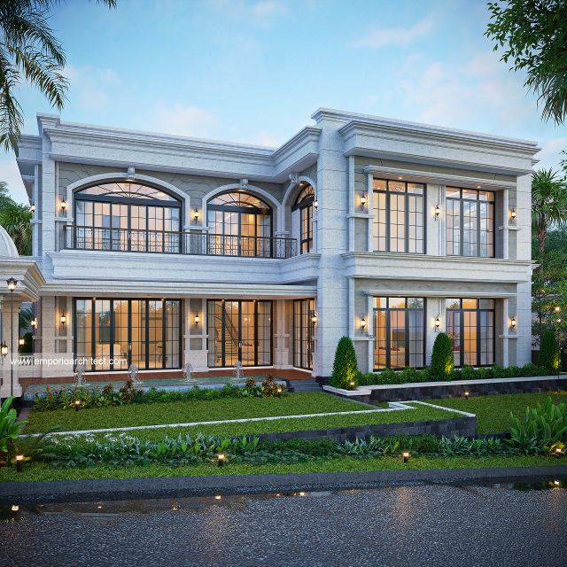 Desain Tampak Samping Kiri Rumah Klasik Mediteran 3 Lantai Mr. IKS di Tajikistan