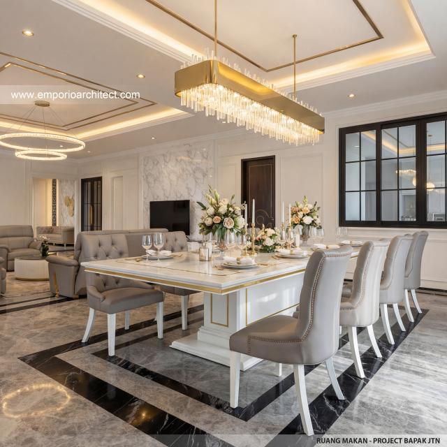 Desain Ruang Makan Rumah Klasik Mediteran 3 Lantai Bapak JTN di Alam Sutera, Tangerang Selatan