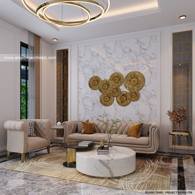 Desain Ruang Tamu Rumah Klasik Mediteran 3 Lantai Bapak JTN di Alam Sutera, Tangerang Selatan