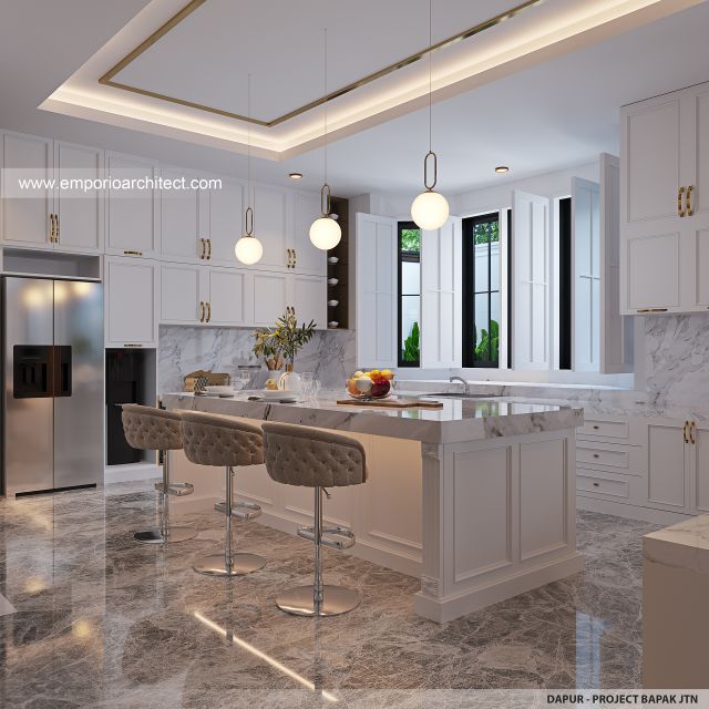 Desain Dapur Rumah Klasik Mediteran 3 Lantai Bapak JTN di Alam Sutera, Tangerang Selatan