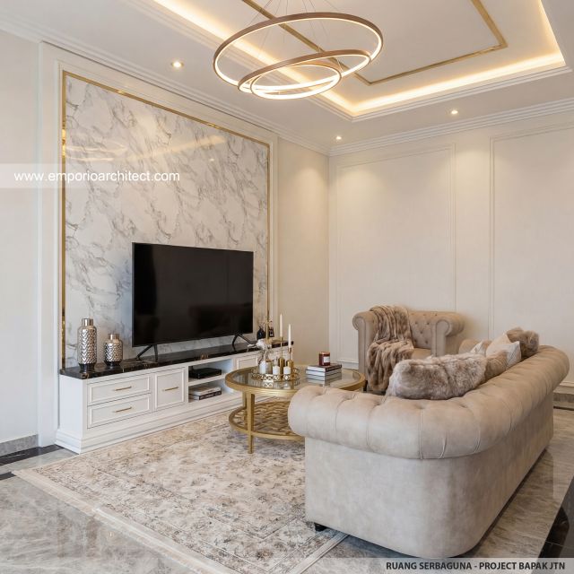 Desain Ruang Serbaguna Rumah Klasik Mediteran 3 Lantai Bapak JTN di Alam Sutera, Tangerang Selatan