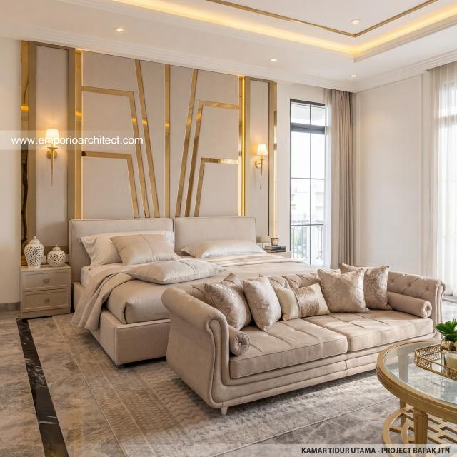 Desain Kamar Tidur Utama Rumah Klasik Mediteran 3 Lantai Bapak JTN di Alam Sutera, Tangerang Selatan