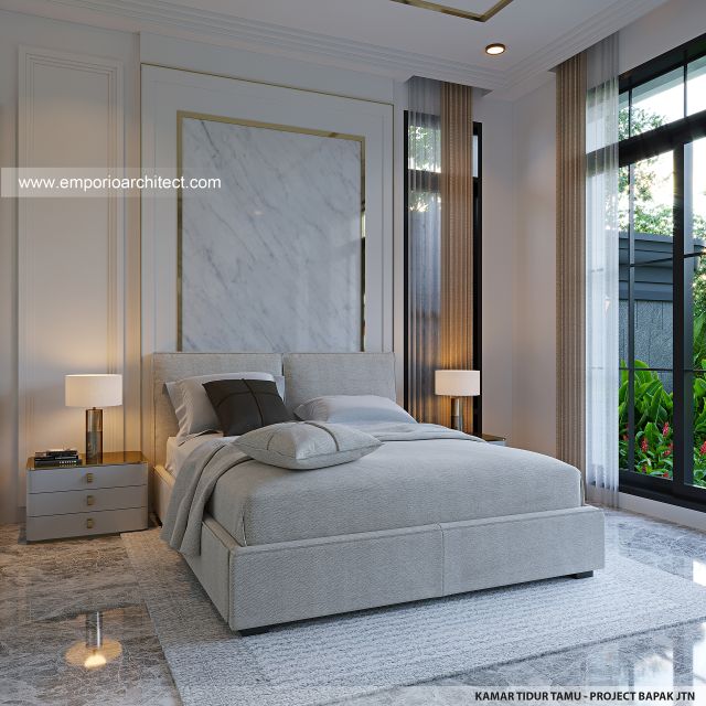 Desain Kamar Tidur Tamu Rumah Klasik Mediteran 3 Lantai Bapak JTN di Alam Sutera, Tangerang Selatan