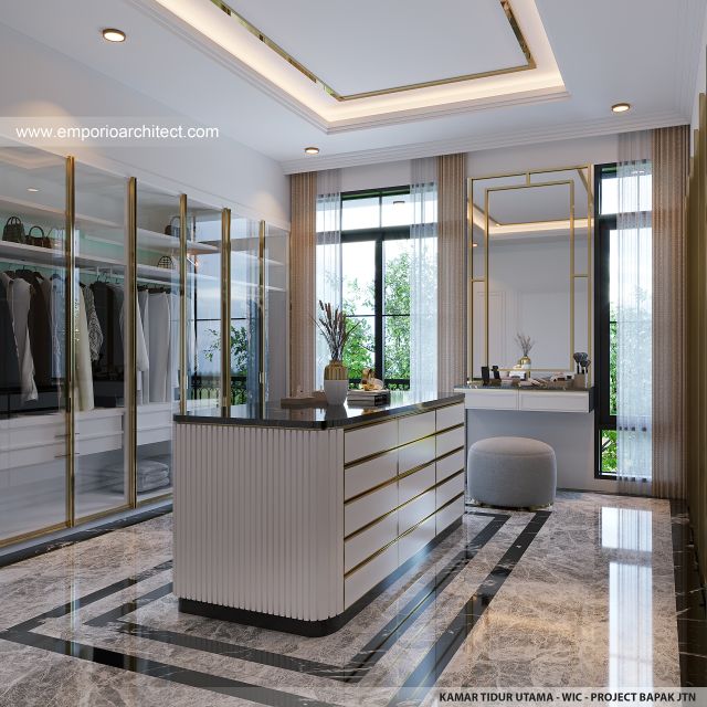 Desain WIC Kamar Tidur Utama Rumah Klasik Mediteran 3 Lantai Bapak JTN di Alam Sutera, Tangerang Selatan