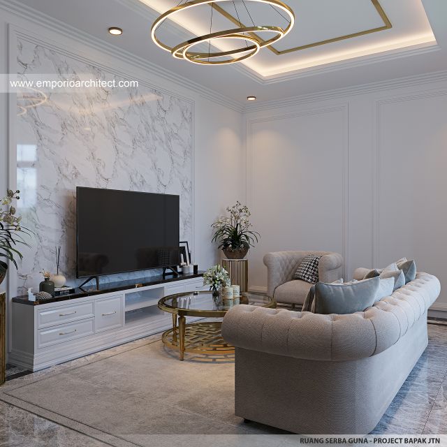 Desain Ruang Serbaguna Rumah Klasik Mediteran 3 Lantai Bapak JTN di Alam Sutera, Tangerang Selatan