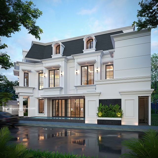 Desain Tampak Samping Rumah Klasik Mediteran 3 Lantai Bapak ASH di Sentul, Bogor