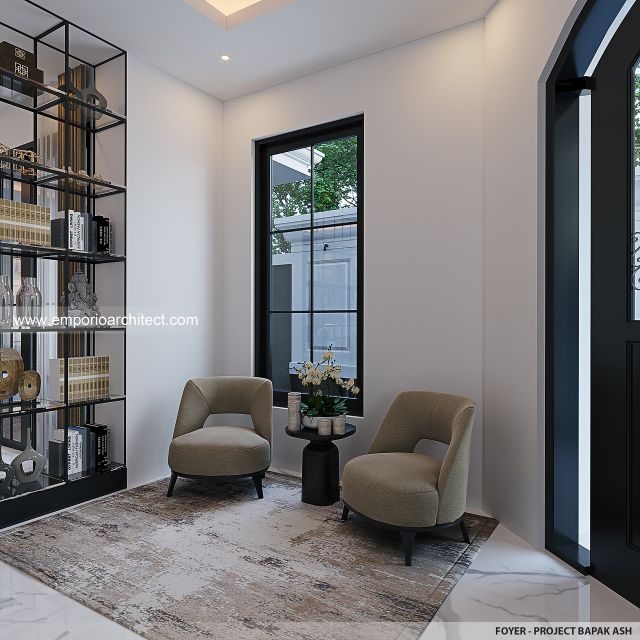 Desain Foyer Rumah Klasik Mediteran 3 Lantai Bapak ASH di Sentul, Bogor