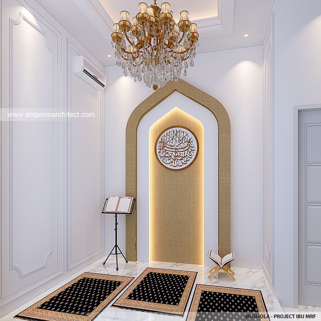 Desain Mushola Rumah Klasik Mediteran 4 Lantai Ibu MRF di Jakarta