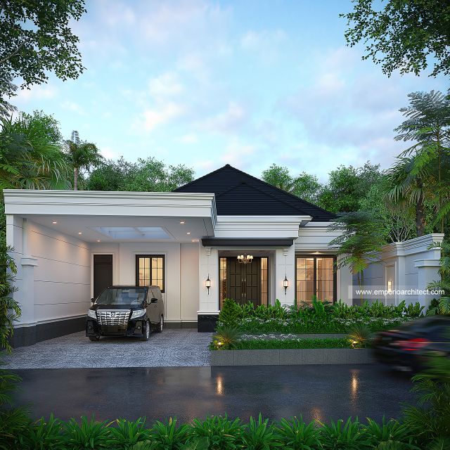 Desain Tampak Depan 3 Rumah Klasik Modern 1 Lantai Ibu YRT di Pekanbaru