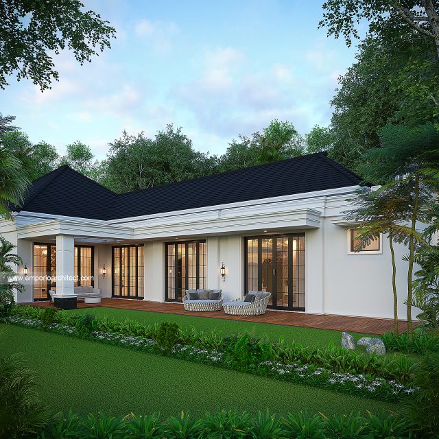 Desain Tampak Belakang Rumah Klasik Modern 1 Lantai Ibu YRT di Pekanbaru