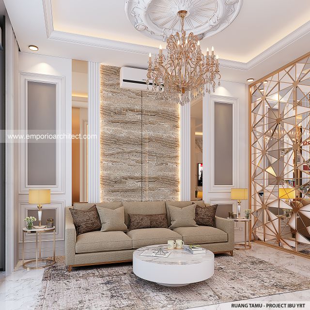 Desain Ruang Tamu Rumah Klasik Modern 1 Lantai Ibu YRT di Pekanbaru