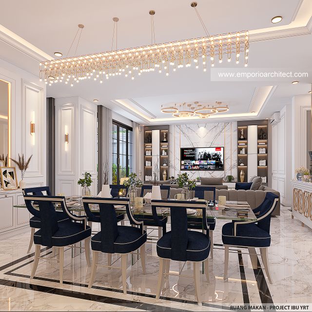 Desain Ruang Makan Rumah Klasik Modern 1 Lantai Ibu YRT di Pekanbaru