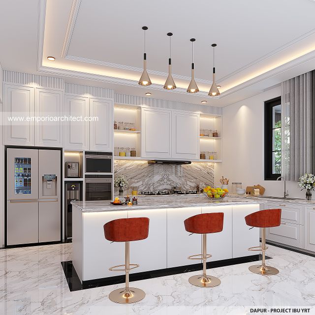Desain Dapur Rumah Klasik Modern 1 Lantai Ibu YRT di Pekanbaru