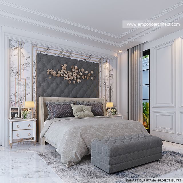 Desain Kamar Tidur Utama Rumah Klasik Modern 1 Lantai Ibu YRT di Pekanbaru