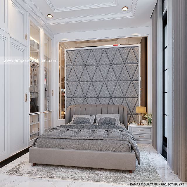Desain Kamar Tidur Tamu Rumah Klasik Modern 1 Lantai Ibu YRT di Pekanbaru