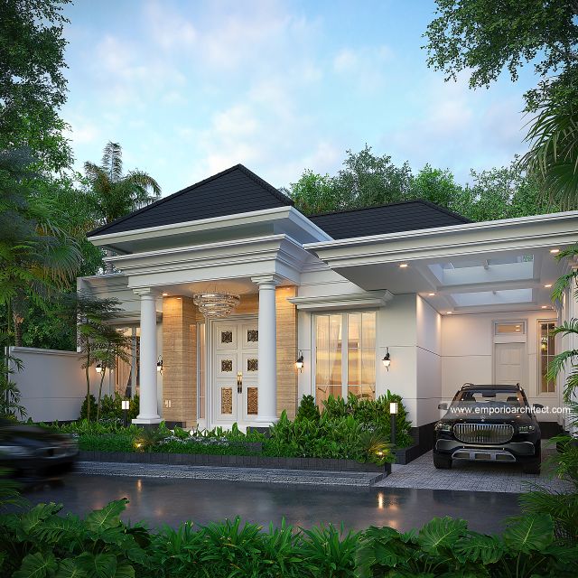 Desain Tampak Depan 4 Rumah Klasik Modern 1 Lantai Bapak KSN di Cirebon, Jawa Barat