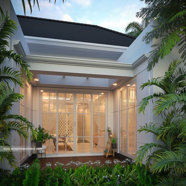 Desain Tampak Belakang Rumah Klasik Modern 1 Lantai Bapak KSN di Cirebon, Jawa Barat