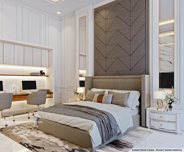 Desain Kamar Tidur Utama Rumah Klasik Modern 2 Lantai Bapak IGS di BSD, Tangerang Selatan