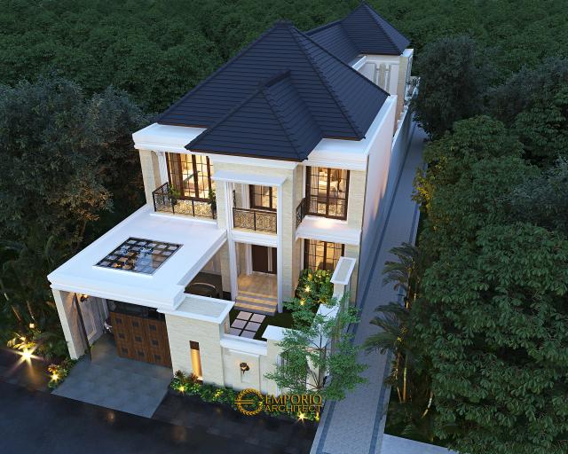 Desain Masterplan Tampak Depan Rumah Klasik Modern 2 Lantai Ibu Nurul di Ponorogo, Jawa Timur