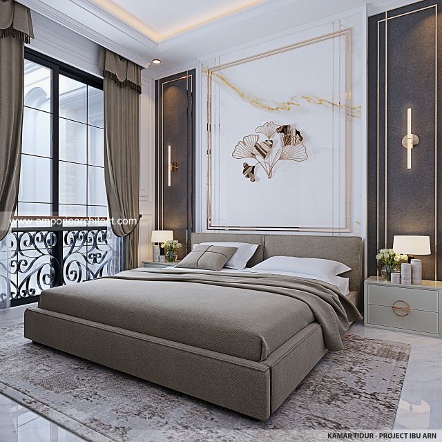 Desain Kamar Tidur Rumah Klasik Modern 2 Lantai Ibu ARN di Cikarang, Bekasi
