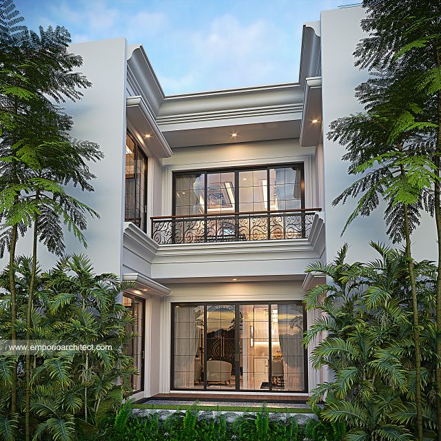 Desain Tampak Belakang Rumah Klasik Modern 2 Lantai Ibu ARN di Cikarang, Bekasi
