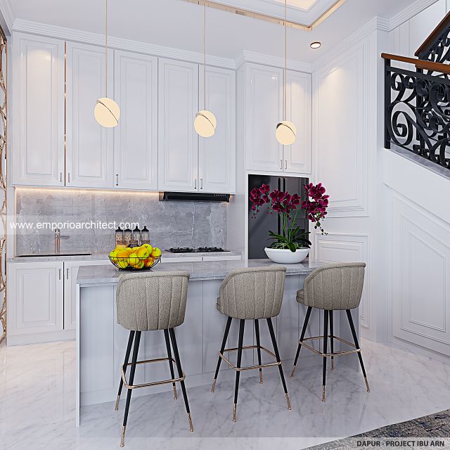 Desain Dapur Rumah Klasik Modern 2 Lantai Ibu ARN di Cikarang, Bekasi