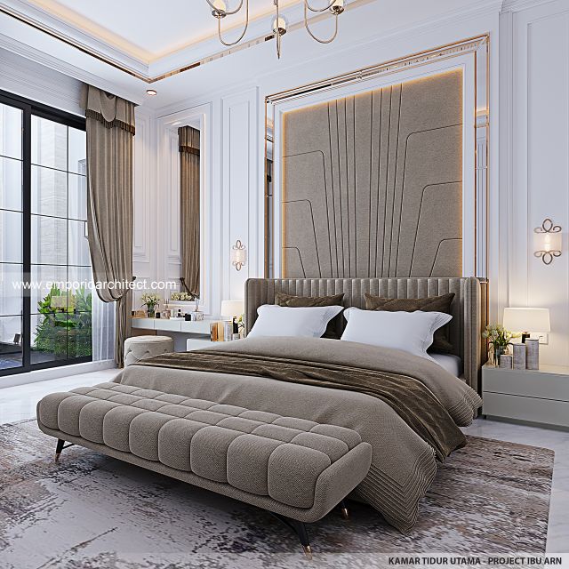 Desain Kamar Tidur Utama Rumah Klasik Modern 2 Lantai Ibu ARN di Cikarang, Bekasi