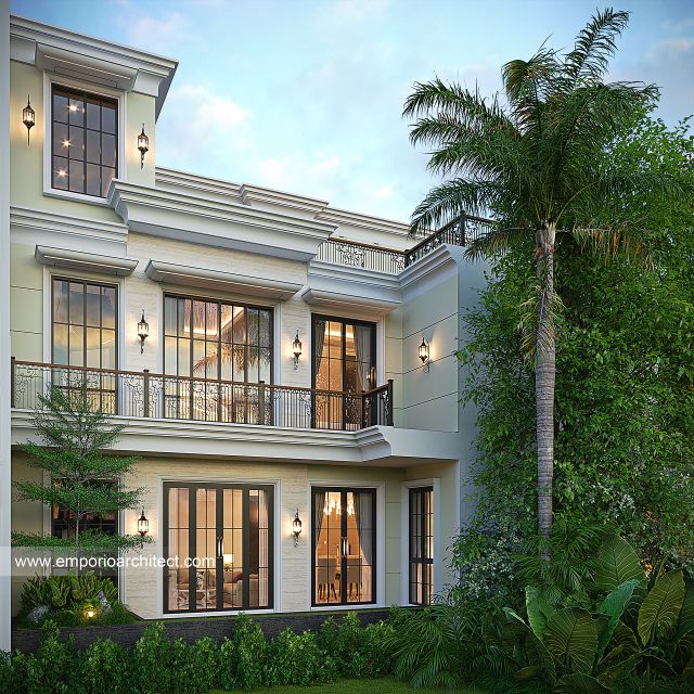 Desain Tampak Belakang Rumah Mediteran Klasik 2 Lantai Bapak AMH di Palembang