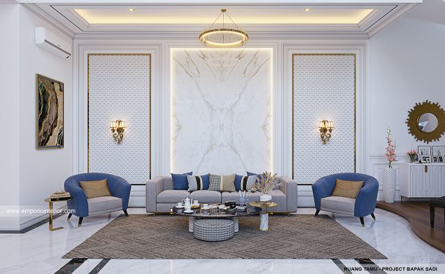 Desain Ruang Tamu Rumah Klasik Modern 2 Lantai Bapak SD di Jakarta