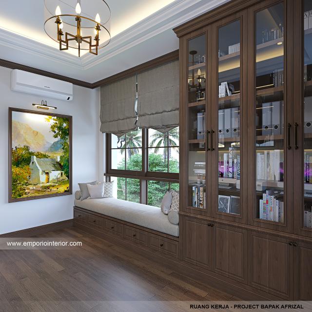Desain Ruang Kerja Rumah Klasik Modern 2 Lantai Bapak AFL di Solo