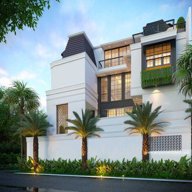 Desain Tampak Samping Rumah Mediteran Klasik 2.5 Lantai Bapak Fedie di Jakarta