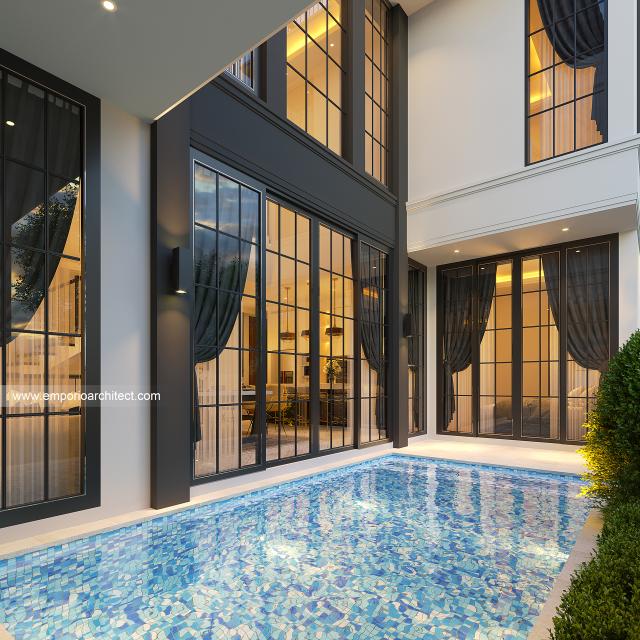 Desain Tampak Detail Samping Rumah Mediteran Klasik 2.5 Lantai Bapak Fedie di Jakarta