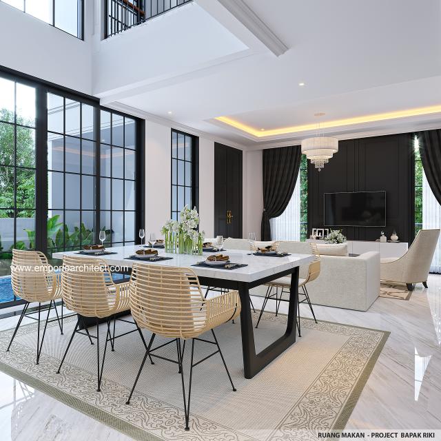 Desain Ruang Makan Rumah Mediteran Klasik 2.5 Lantai Bapak Fedie di Jakarta