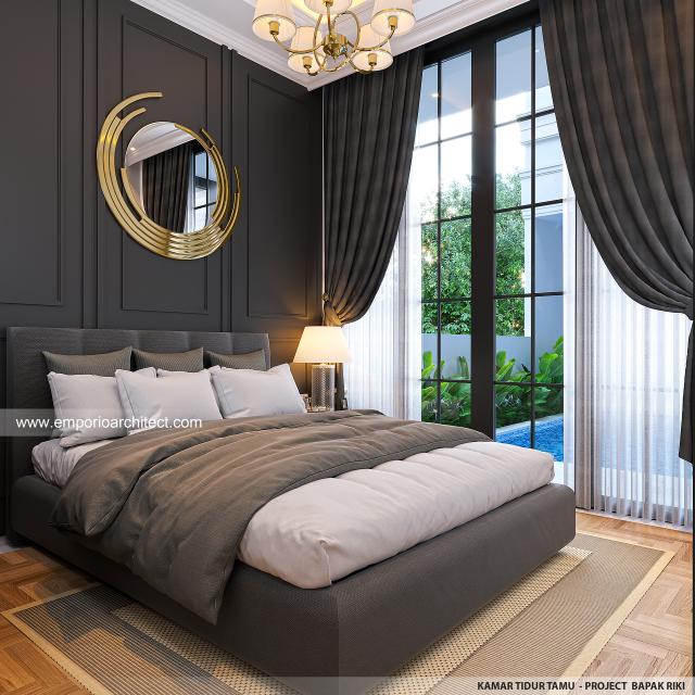 Desain Kamar Tidur Tamu Rumah Mediteran Klasik 2.5 Lantai Bapak Fedie di Jakarta