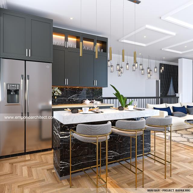 Desain Minibar Rumah Mediteran Klasik 2.5 Lantai Bapak Fedie di Jakarta