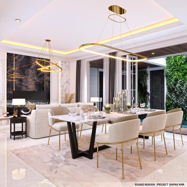 Desain Ruang Makan Rumah Klasik Modern 2.5 Lantai Bapak HNR di Surabaya