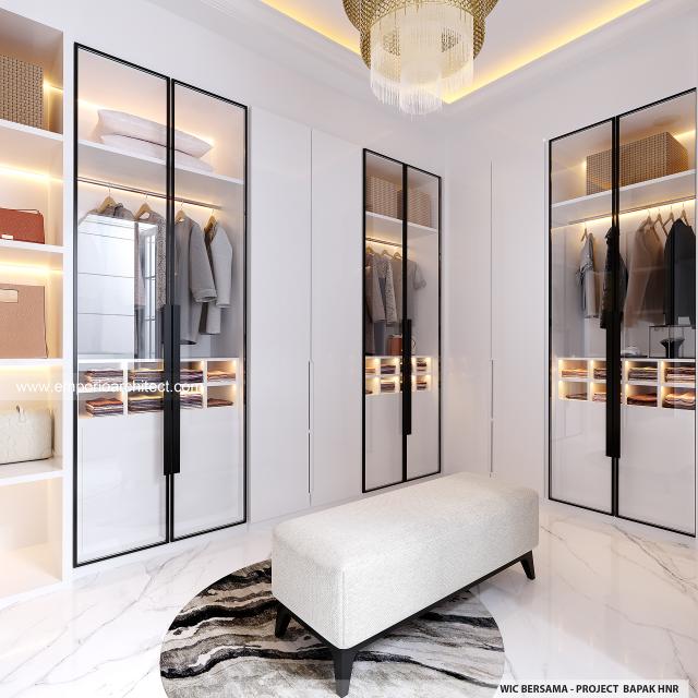 Desain Walk In Closet Rumah Klasik Modern 2.5 Lantai Bapak HNR di Surabaya