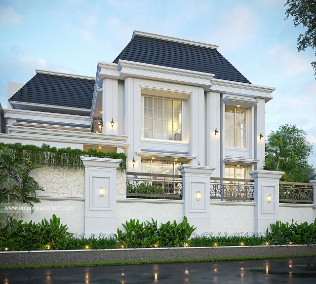 Desain Tampak Samping Rumah Klasik Modern 3 Lantai Ibu NKE di Jakarta Selatan