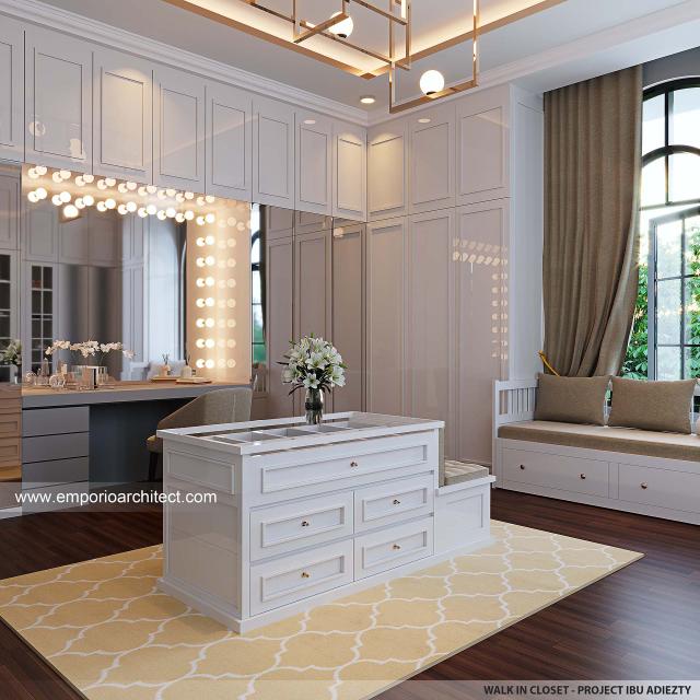 Desain Walk In Closet Rumah Klasik Mediteran 3 Lantai Ibu Adiezty Fersa dan Bapak Gilang Dirga II di Jakarta