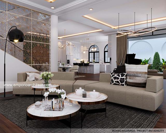 Desain Ruang Keluarga Rumah Klasik Mediteran 3 Lantai Ibu Adiezty Fersa dan Bapak Gilang Dirga II di Jakarta
