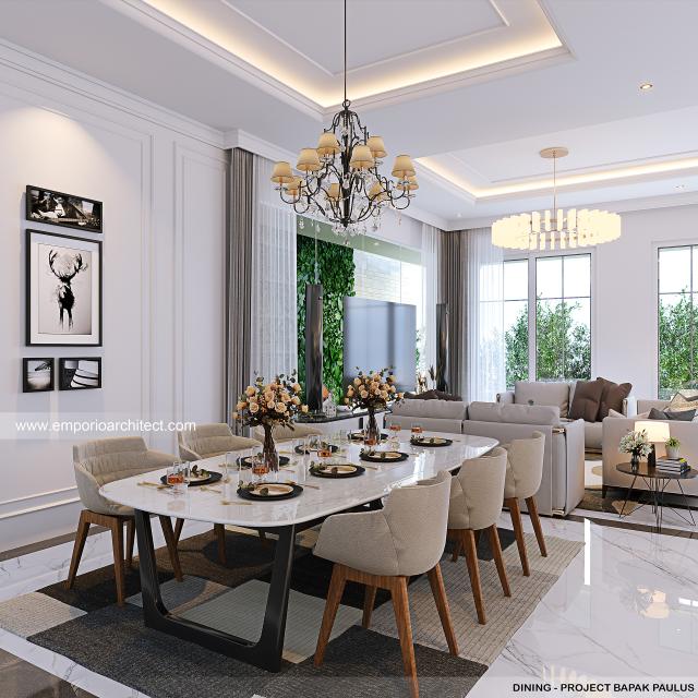 Desain Ruang Makan Rumah Klasik Modern 3 Lantai Bapak PLS di Jakarta