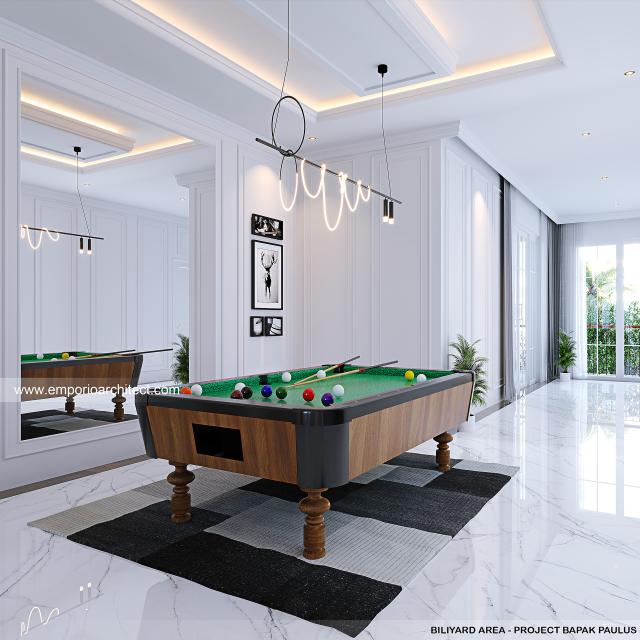 Desain Billyard Area Rumah Klasik Modern 3 Lantai Bapak PLS di Jakarta