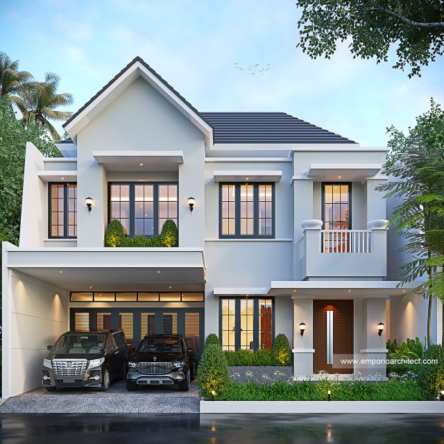 Desain Tampak Depan 3 Rumah Klasik Modern 3 Lantai Ibu RM di Jakarta